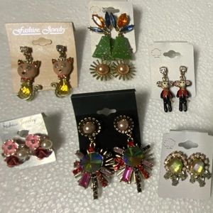 Lot of 6 Designer Inspired Rhinestone Statement Earrings